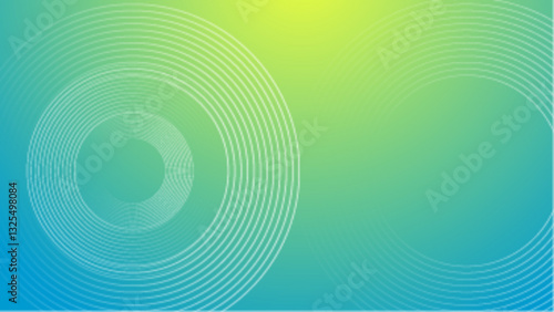 abstract green and blue bright background with white circle lines in gradient style vector illustration, great for business project, presentation background, and wallpaper