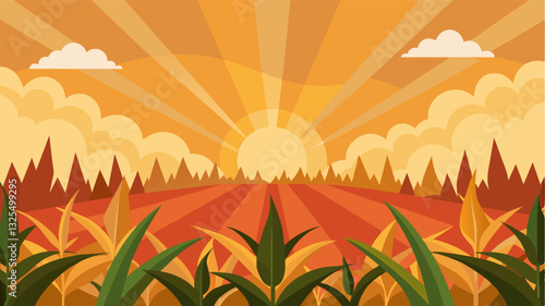 The sky above the cornfield was a hazy blur the suns intense rays beating down mercilessly.. Vector illustration