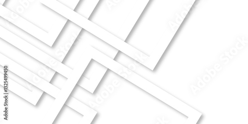 White abstract geometric background with white paper sheets soars as abstract spaces with rectangles, parallel stripes, perspective, shadows in simple strict modern material in triangle and square.	
