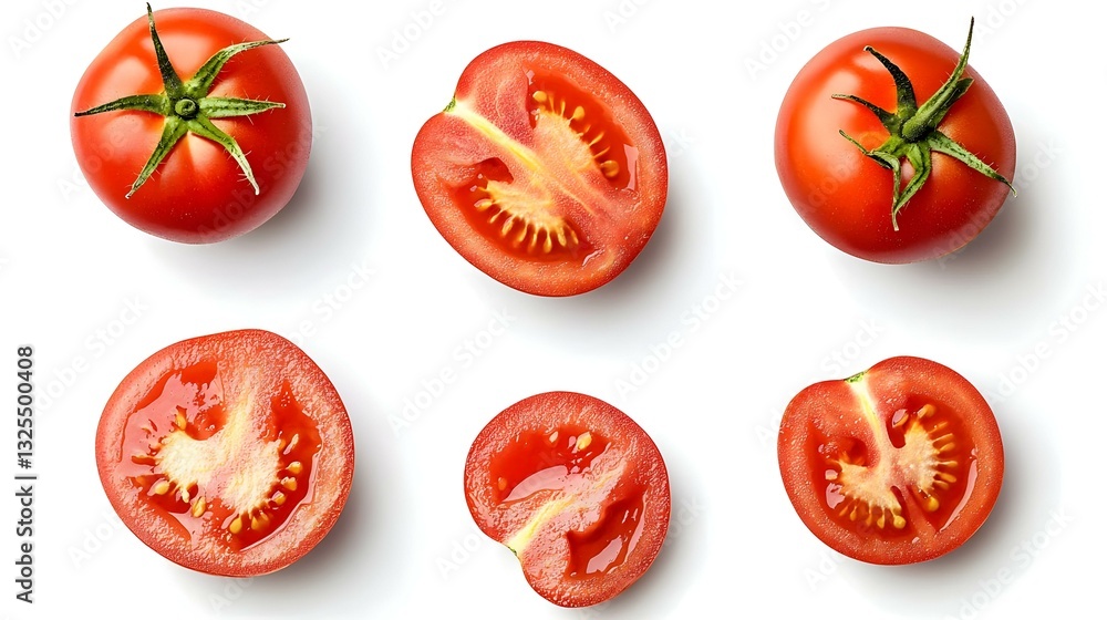 Set of fresh red tomato with cut sliced isolated Set of fresh red tomato with cut sliced isolated