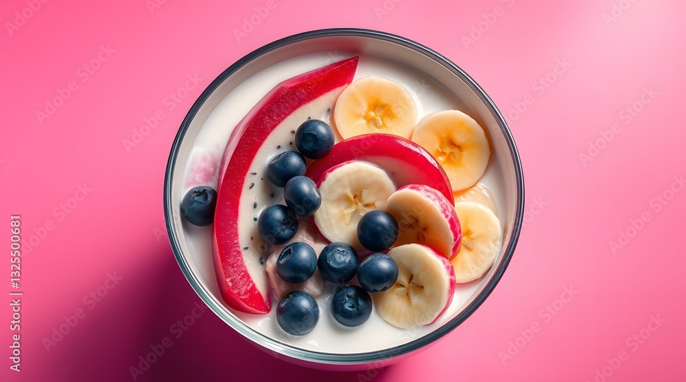 Healthy Fruit Bowl with Dragon Fruit, Banana and Blueberries Healthy Fruit Bowl with Dragon Fruit, Banana and Blueberries