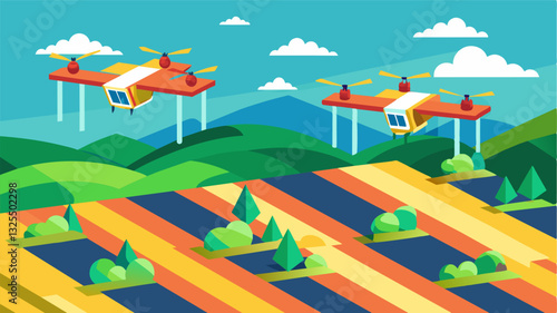 With advanced software agricultural drones can generate 3D maps of fields providing valuable insights on elevation changes and drainage patterns for improved efficiency.. Vector illustration