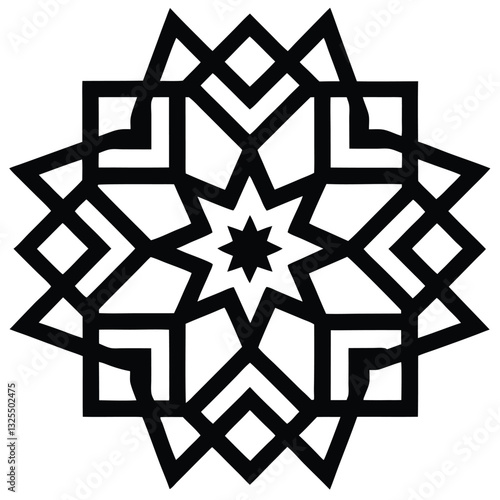 Snowflake vector illustration with geometric pattern on black background.