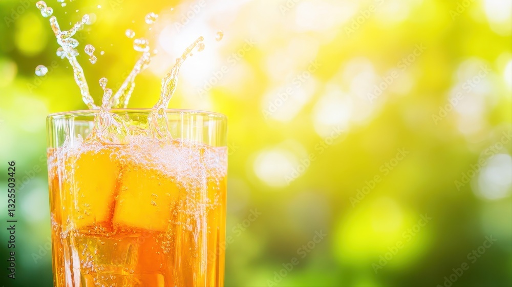 Refreshing glass of orange juice with water splashing perfectly capturing the essence of summer vibes and freshness Refreshing glass of orange juice with water splashing perfectly capturing the essence of summer vibes and freshness