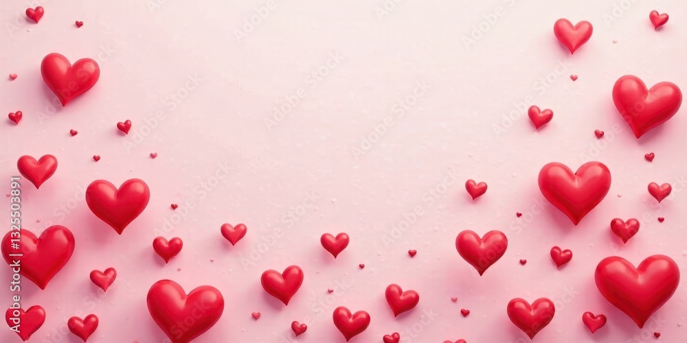 A Delicate Array of Crimson Hearts on a Soft Pink Background, Ideal for Romantic Celebrations and Expressions of Affection