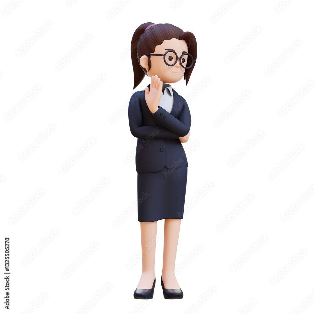 Stop. Concerned 3D woman showing refusal sign, saying no, raise awareness Stop. Concerned 3D woman showing refusal sign, saying no, raise awareness