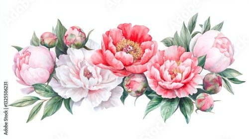Vibrant Peony Flowers in Watercolor
