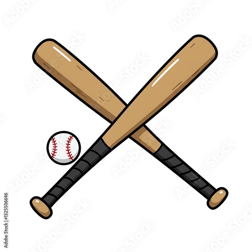 Crossed Baseball Bats with Ball Sports Illustration for Team Design