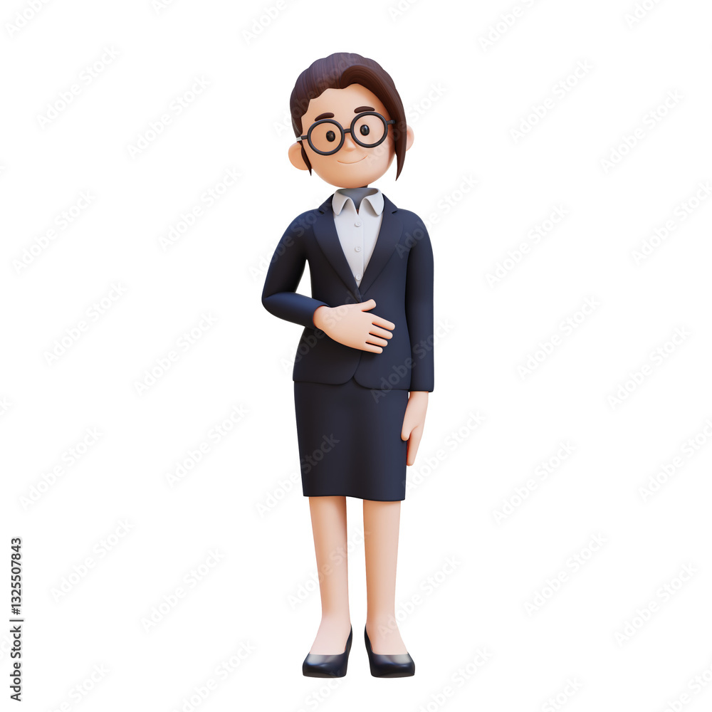 Pleased cheerful 3D woman keeps hand on belly feels full after delicious dinner Pleased cheerful 3D woman keeps hand on belly feels full after delicious dinner