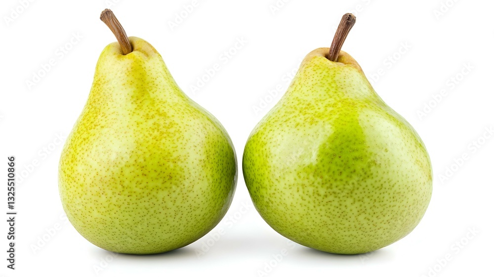 Two green Packham pears fruit isolated on white Two green Packham pears fruit isolated on white