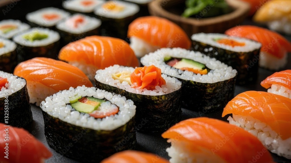 A plate of Japanese sushi A plate of Japanese sushi