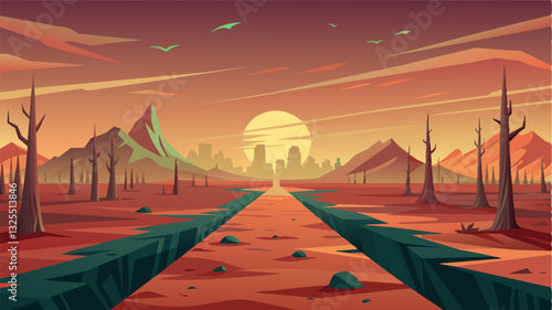 The vast expanse of the uncultivated land seems neverending a wasteland devoid of any human intervention an eerie and unsettling sight.. Vector illustration