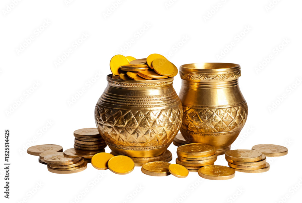 Kalash and gold coins for blessings Kalash and gold coins for blessings