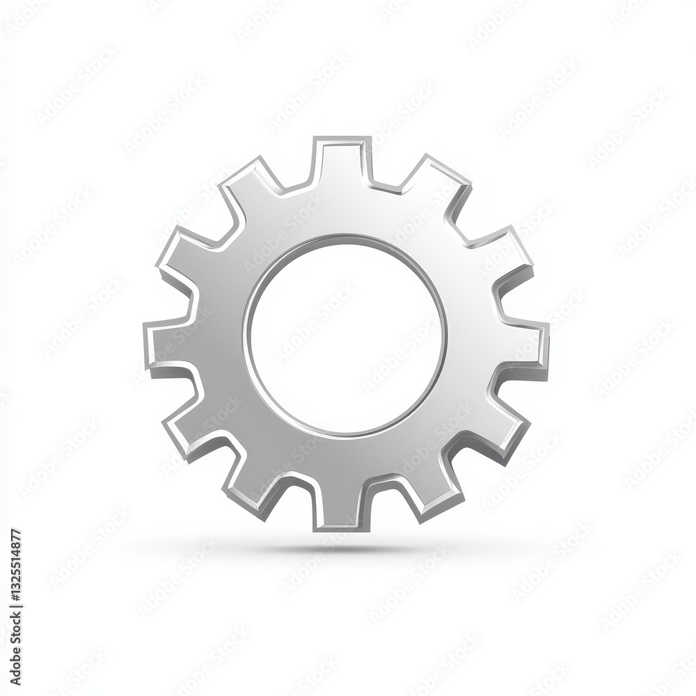 Silver Metallic Gear 3D Render on White Background Silver Metallic Gear 3D Render on White Background