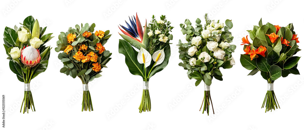 Naklejka premium Png of Vibrant floral bouquets showcasing a variety of colors and textures on transparent background.