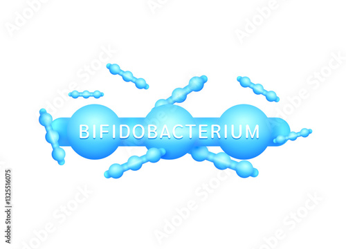 Probiotics bacteria blue bifidobacterium. Icon 3D isolated on white background. Good bacterial flora for stomach and intestine. Health care immunity support. Vector EPS10.