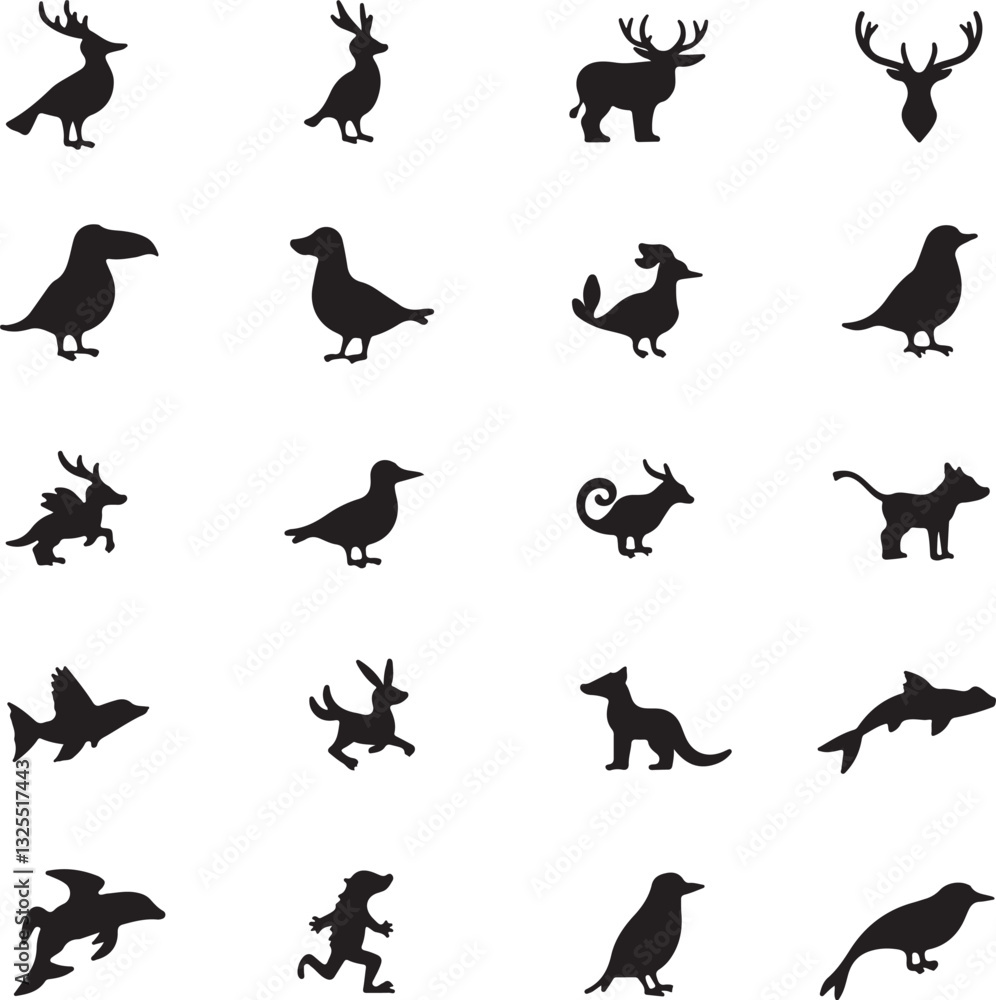 Fototapeta premium Create a Animals logos collection. Animal logo set. Isolated color White background.