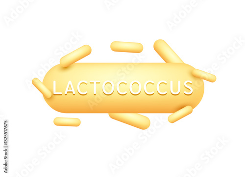 Probiotics bacteria yellow lactococcus. Icon 3D isolated on white background. Good bacterial flora for stomach and intestine. Health care immunity support. Vector EPS10.