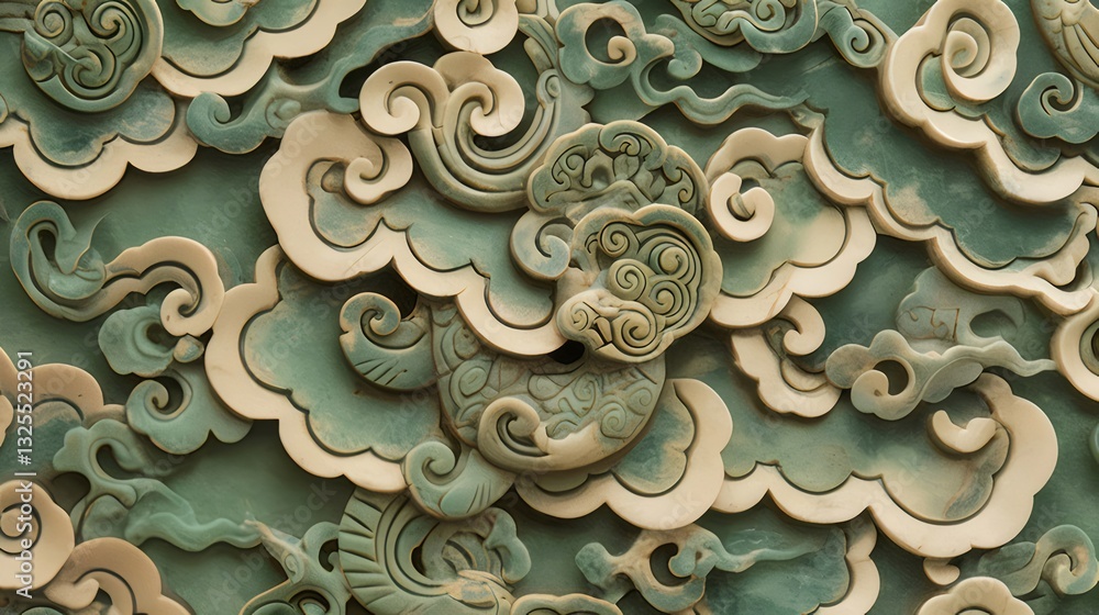 Intricate Green And Beige Cloud Scroll Pattern Design Intricate Green And Beige Cloud Scroll Pattern Design