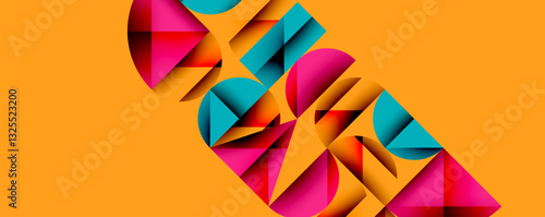 Abstract geometric pattern with intersecting circles and triangles in gradients. The high-contrast composition creates depth and a dynamic, modern aesthetic