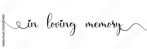 In loving memory text vector written with an elegant typography on white background.