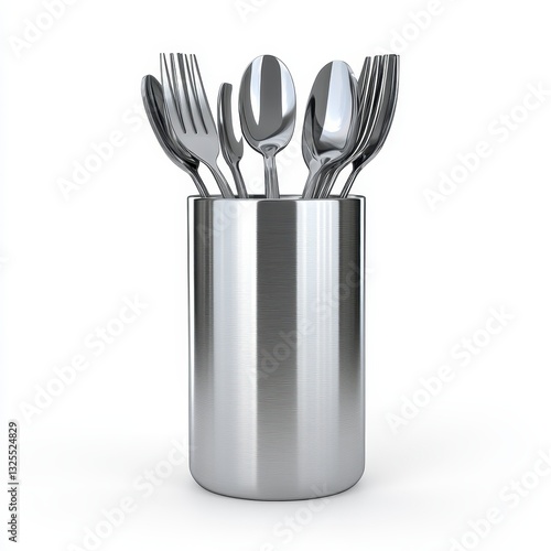 Modern Silverware Caddy With Polished Utensils, Generative AI.