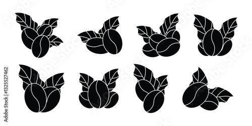 coffee beans and leaves black vector design