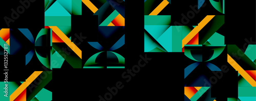 Abstract geometric artwork with interwoven angular and curved shapes, dynamic composition with smooth gradients and bold contrasts