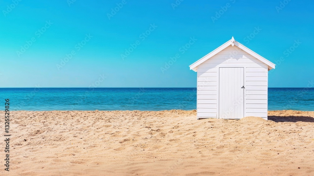 Beach hut by the sea under a clear blue sky. Beach hut by the sea under a clear blue sky.