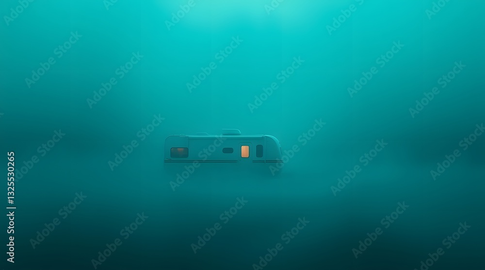 Fototapeta premium Vintage Caravan in Teal Mist with Glowing Window for Camping Adventure