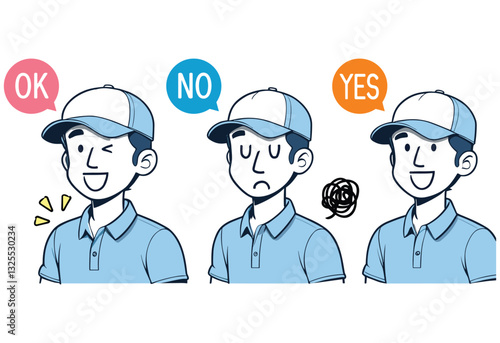 A cartoon of three men with one saying "ok", one saying "no" and one saying "yes"