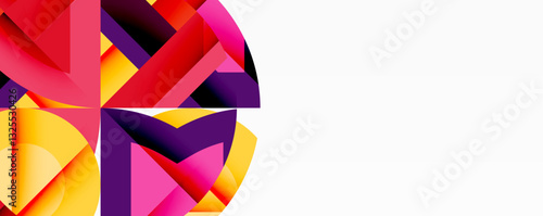 Abstract geometric artwork with interwoven angular and curved shapes, dynamic composition with smooth gradients and bold contrasts