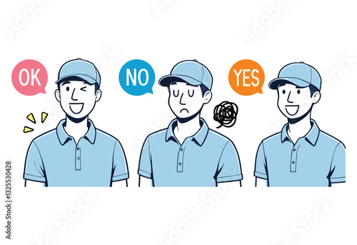 A cartoon of three men with one saying "ok", one saying "no"