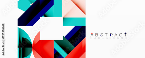 Abstract geometric artwork with interwoven angular and curved shapes, dynamic composition with smooth gradients and bold contrasts