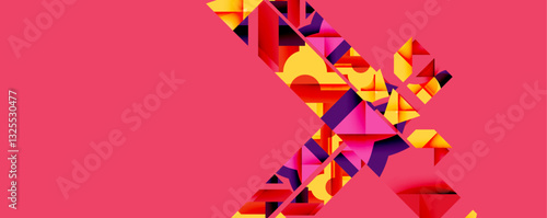 Abstract geometric artwork with interwoven angular and curved shapes, dynamic composition with smooth gradients and bold contrasts