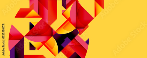 Abstract geometric artwork with interwoven angular and curved shapes, dynamic composition with smooth gradients and bold contrasts