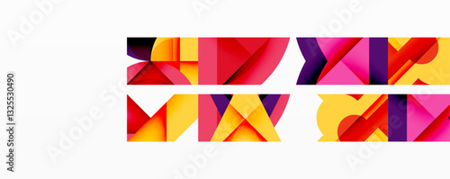 Abstract geometric artwork with interwoven angular and curved shapes, dynamic composition with smooth gradients and bold contrasts