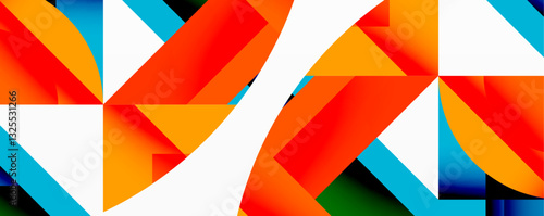 Abstract geometric artwork with interwoven angular and curved shapes, dynamic composition with smooth gradients and bold contrasts