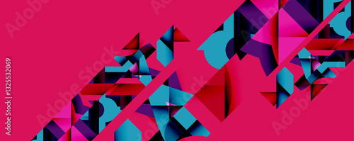 Abstract geometric composition with interlocking circular and angular shapes, featuring smooth gradients and sharp contrasts on a white background
