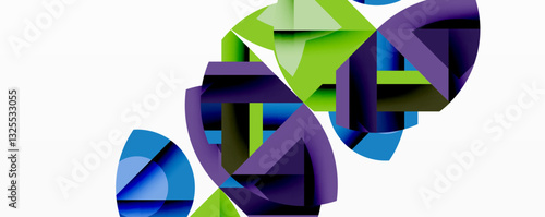 Abstract geometric artwork with interwoven angular and curved shapes, dynamic composition with smooth gradients and bold contrasts