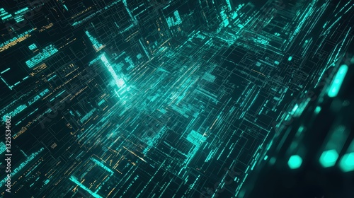 Obraz na płótnie Generative AI, Futuristic Abstract Light Streaks in Neon Blue and Emerald Green w salonie