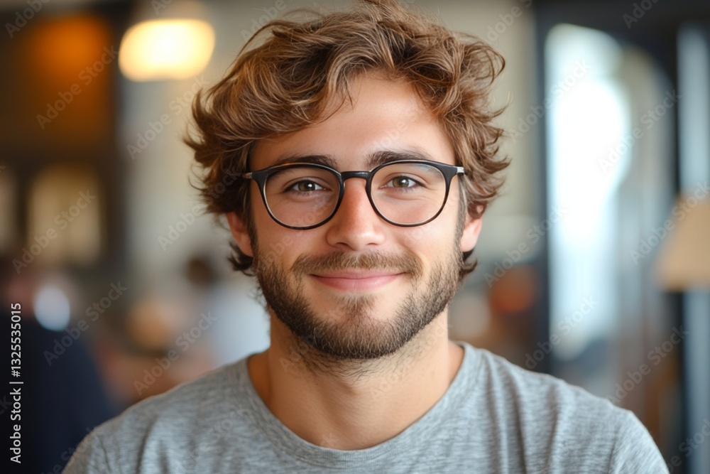 a portrait of a handsome man with glasses smiling. a portrait of a handsome man with glasses smiling.