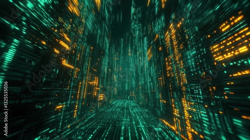 Obraz na płótnie Generative AI, Futuristic Abstract Light Streaks in Neon Blue and Emerald Green w salonie