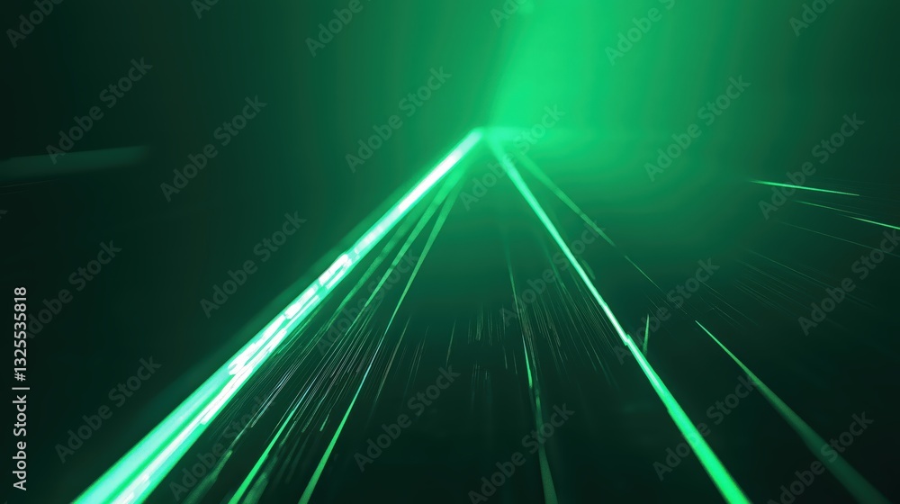 Generative AI, Futuristic Abstract Light Streaks in Neon Blue and Emerald Green