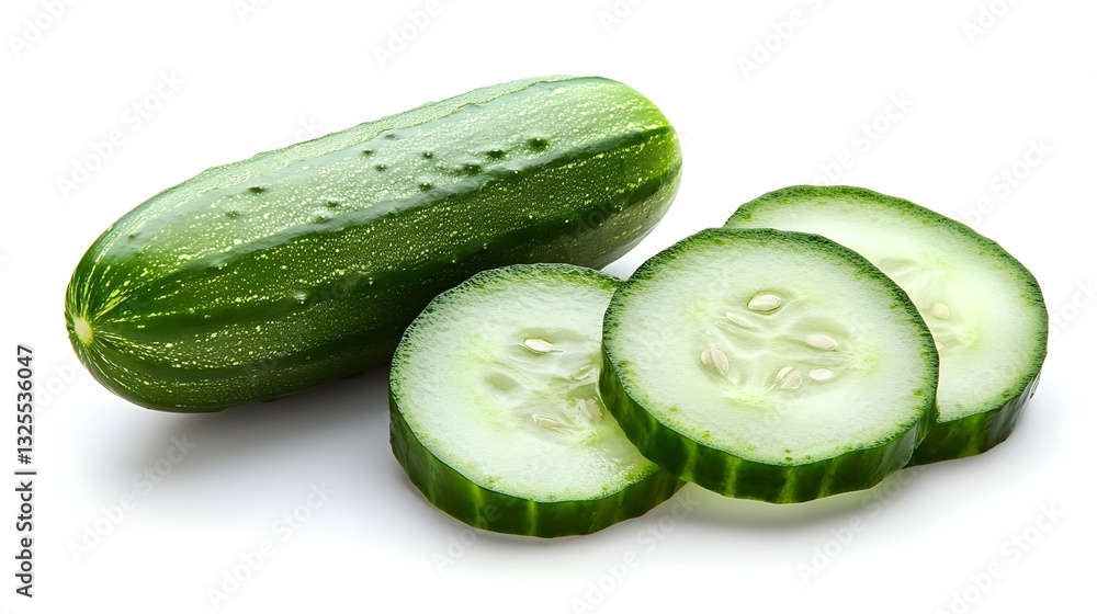cut green cucumber isolated on white background cut green cucumber isolated on white background
