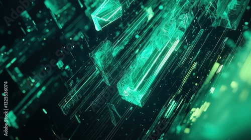 Obraz na płótnie Generative AI, Futuristic Abstract Light Streaks in Neon Blue and Emerald Green w salonie