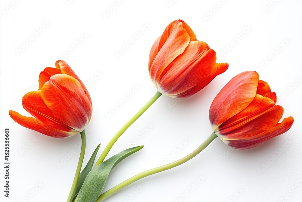 Three vibrant orange tulips on white background Three vibrant orange tulips on white background