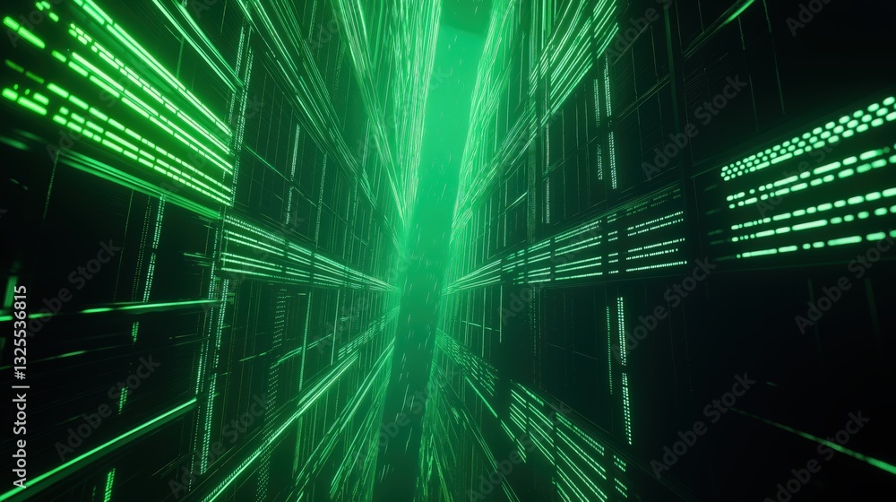 Generative AI, Futuristic Abstract Light Streaks in Neon Blue and Emerald Green