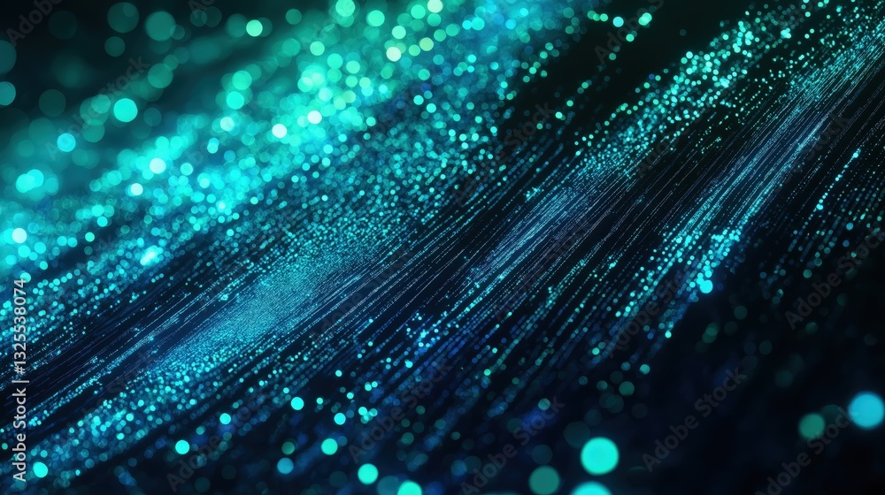 Generative AI, Futuristic Abstract Light Streaks in Neon Blue and Emerald Green