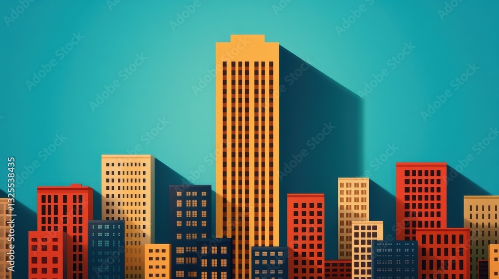 Fototapeta premium A large building surrounded by smaller buildings, symbolizing the strength and advantage of big businesses. Cost advantages and economies of scale.